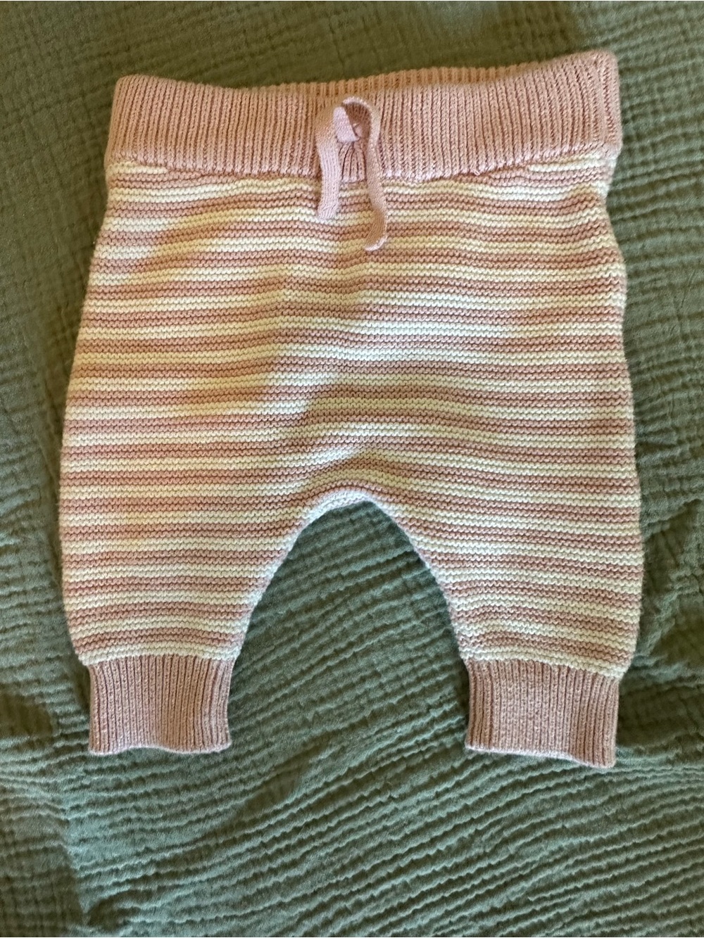3m, Striped Knit Baby Pants - Pink & Cream